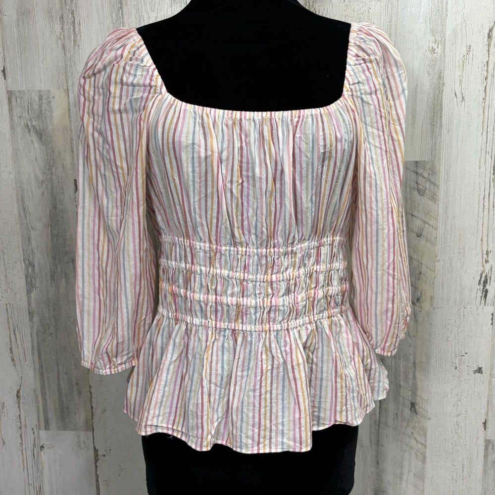 Gianni Bini Multicolor Pastel Striped Peplum Blouse